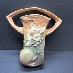 Vintage Roseville Pottery White Magnolia Wall Pocket 1294 Mint/ Orange